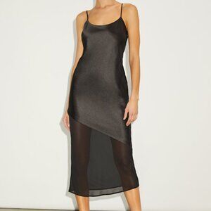 Lulus Drew Black Satin And Chiffon Midi Slip Dress - Size M